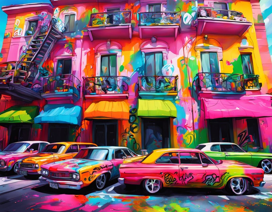 Graffiti Toy Cars in Urban Street Art Style