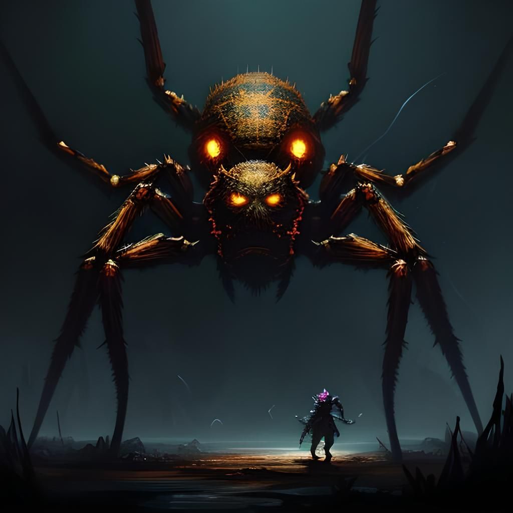 Detailed Dark Fantasy Hunter Spider Concept Art