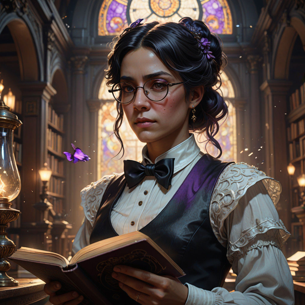 Aggressive Librarian in Luxurious Victorian Attire