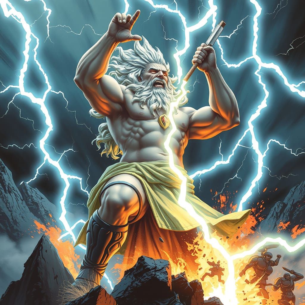 Enraged Zeus Controls Lightning in Dramatic Scene