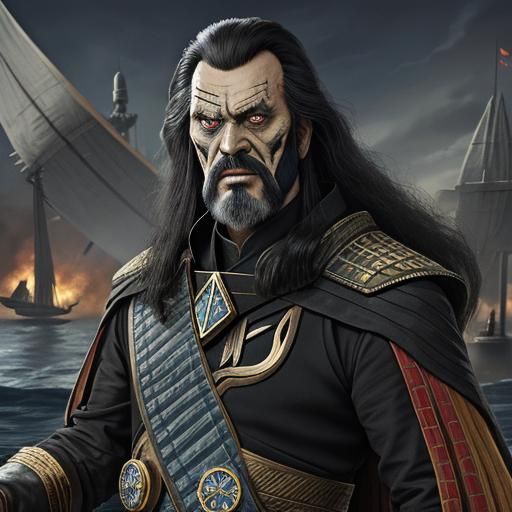 Klingon General Martok on the Bridge of the Rotarran