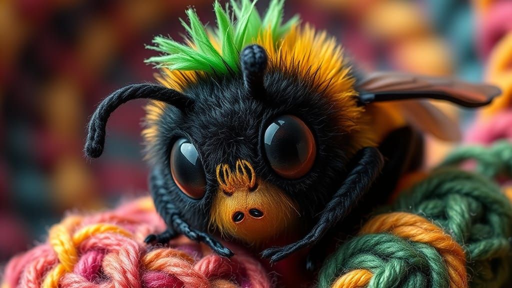 Sleepy Bumblebee with Green Mohawk in Whimsical Fairytale