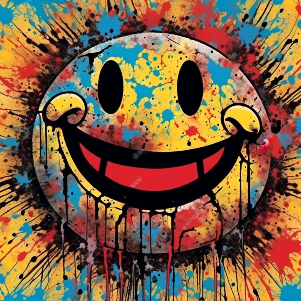 Smiley Face Smoke Cloud in Gouache Style