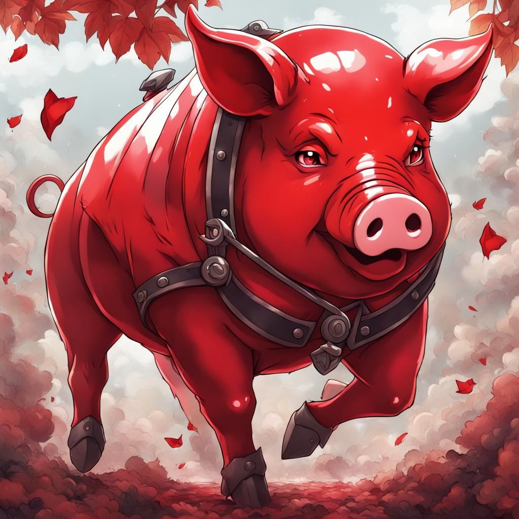 Magnificent Red Pig in Anime Style