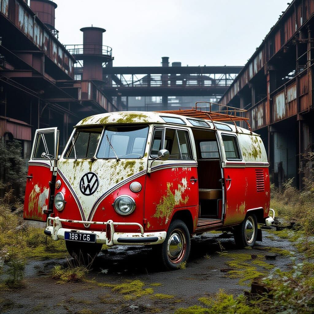 Moss Covered VW T2 in Forsaken Industrial Complex