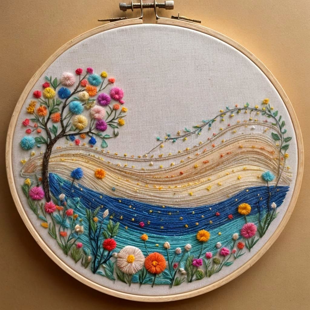 Luminous Embroidered Dream in Vivid Colors