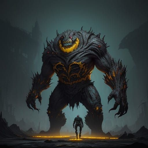 Cyberpunk Gouda Beast Emerges in Dark, Eerie Landscape