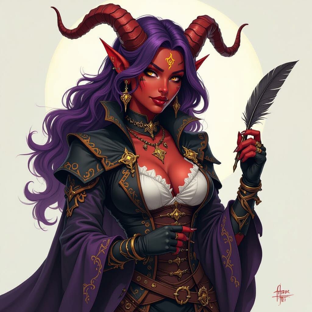 Tiefling Warlock in a Dark Fantasy Art Style
