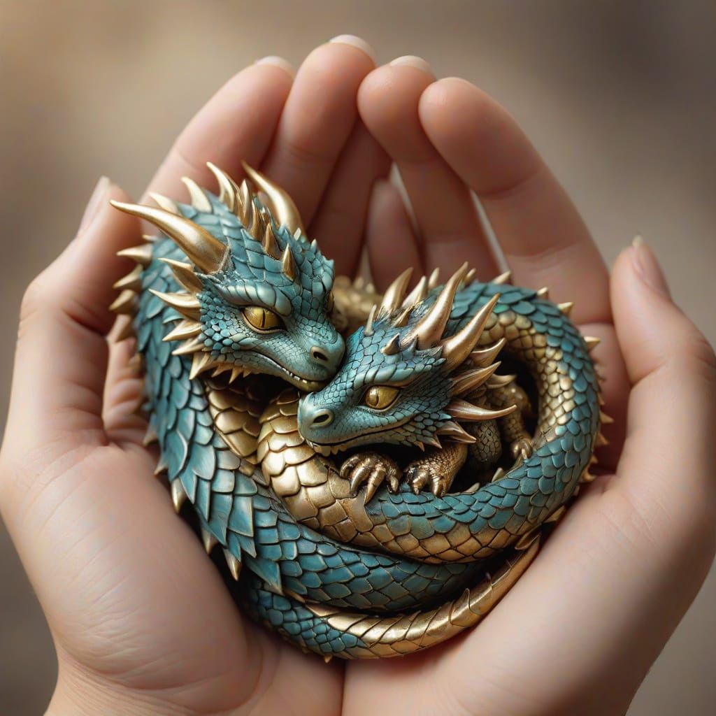 Sleeping Gold Dragon in Gentle Hands