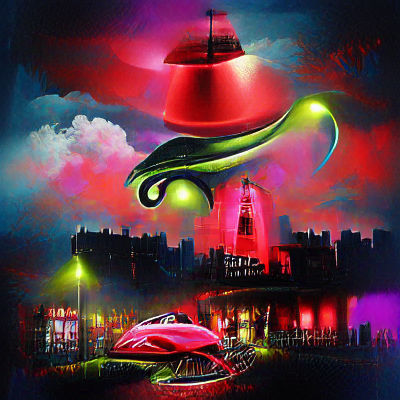 Red Flying Saucer in Digital Art Style