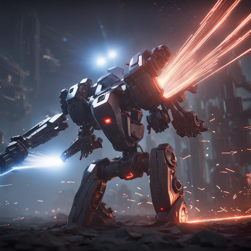 Robot Fires Giant Laser in Epic Sci-Fi Battle