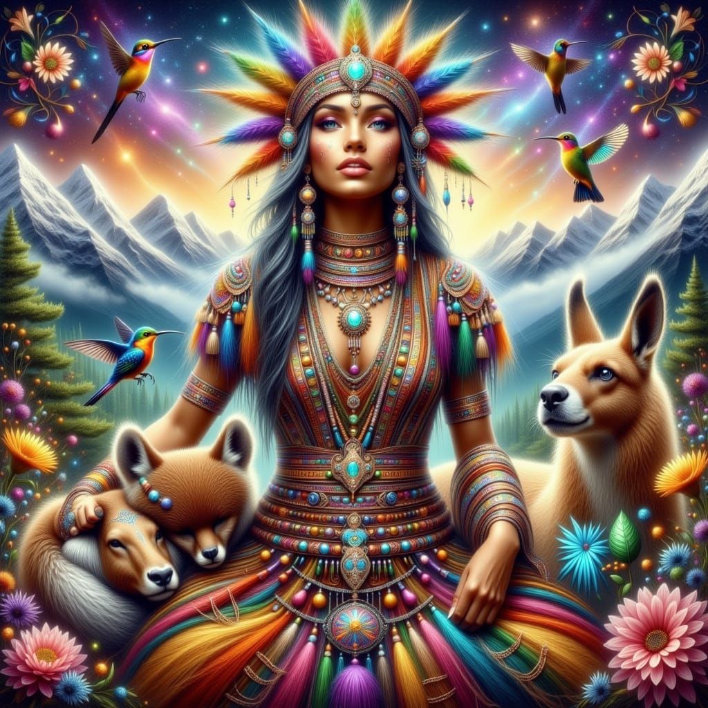 Inca Zodiac Goddess in Vibrant Andean Textiles and Mysteriou...