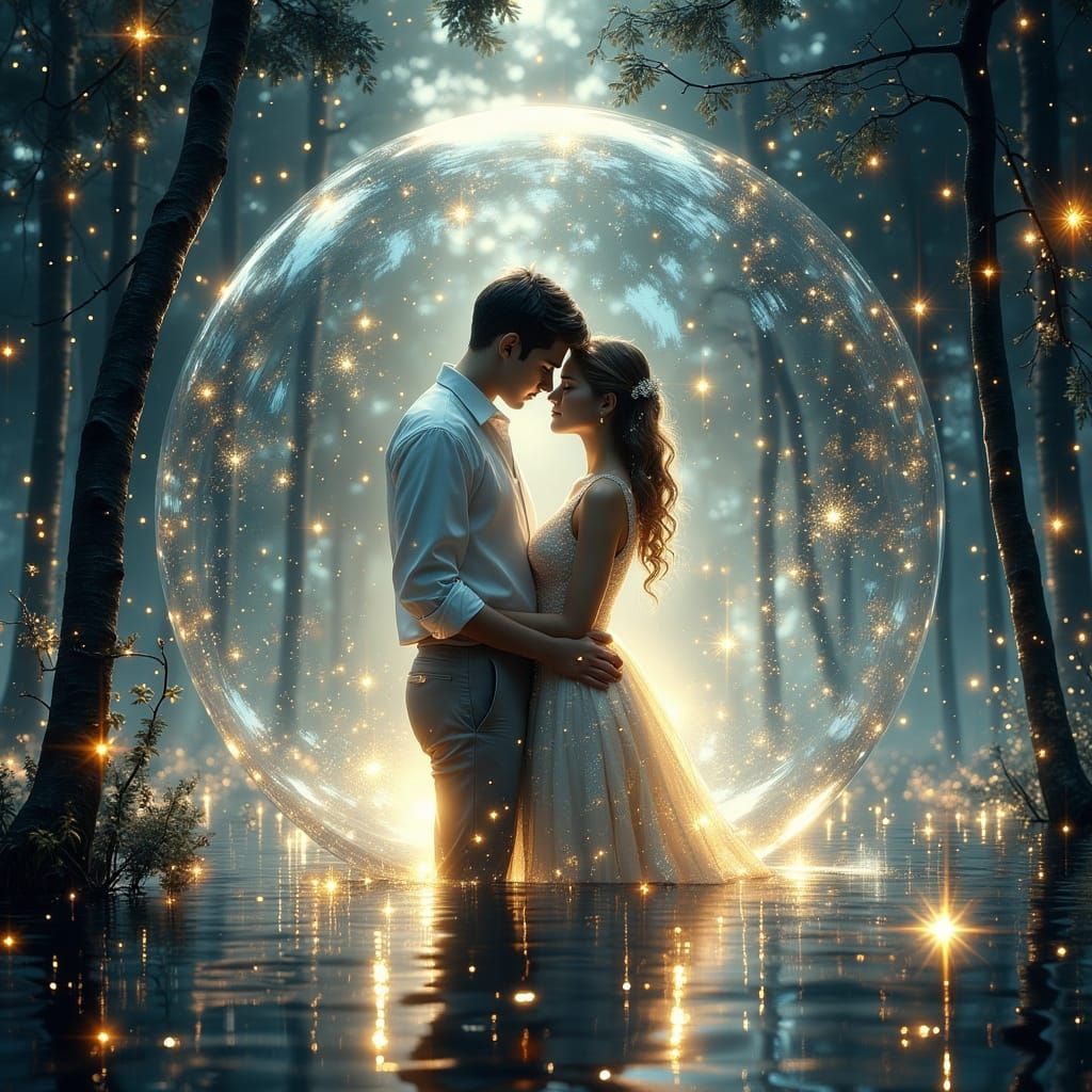 Lovers in a Bubble: Dreamy Romantic Illustration