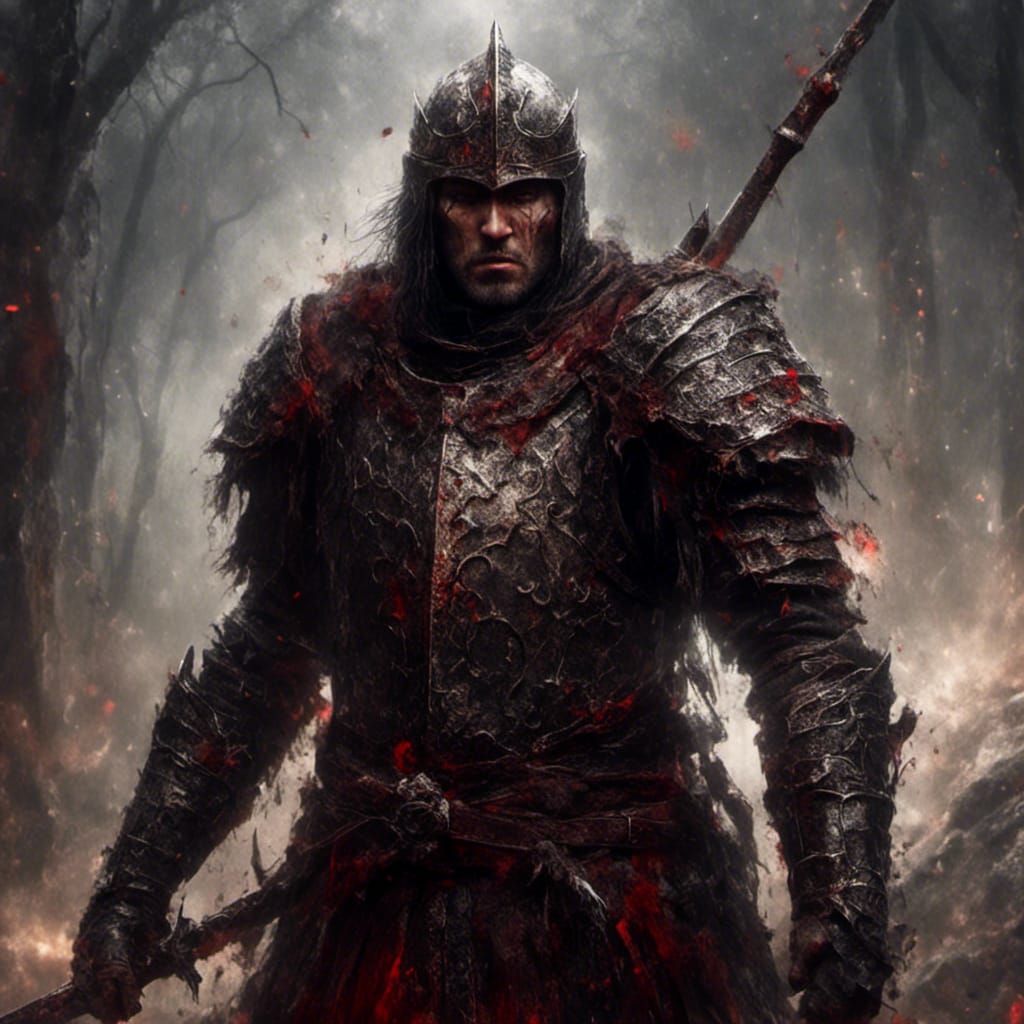 Medieval Knight with Scars in Detailed Matte Painting