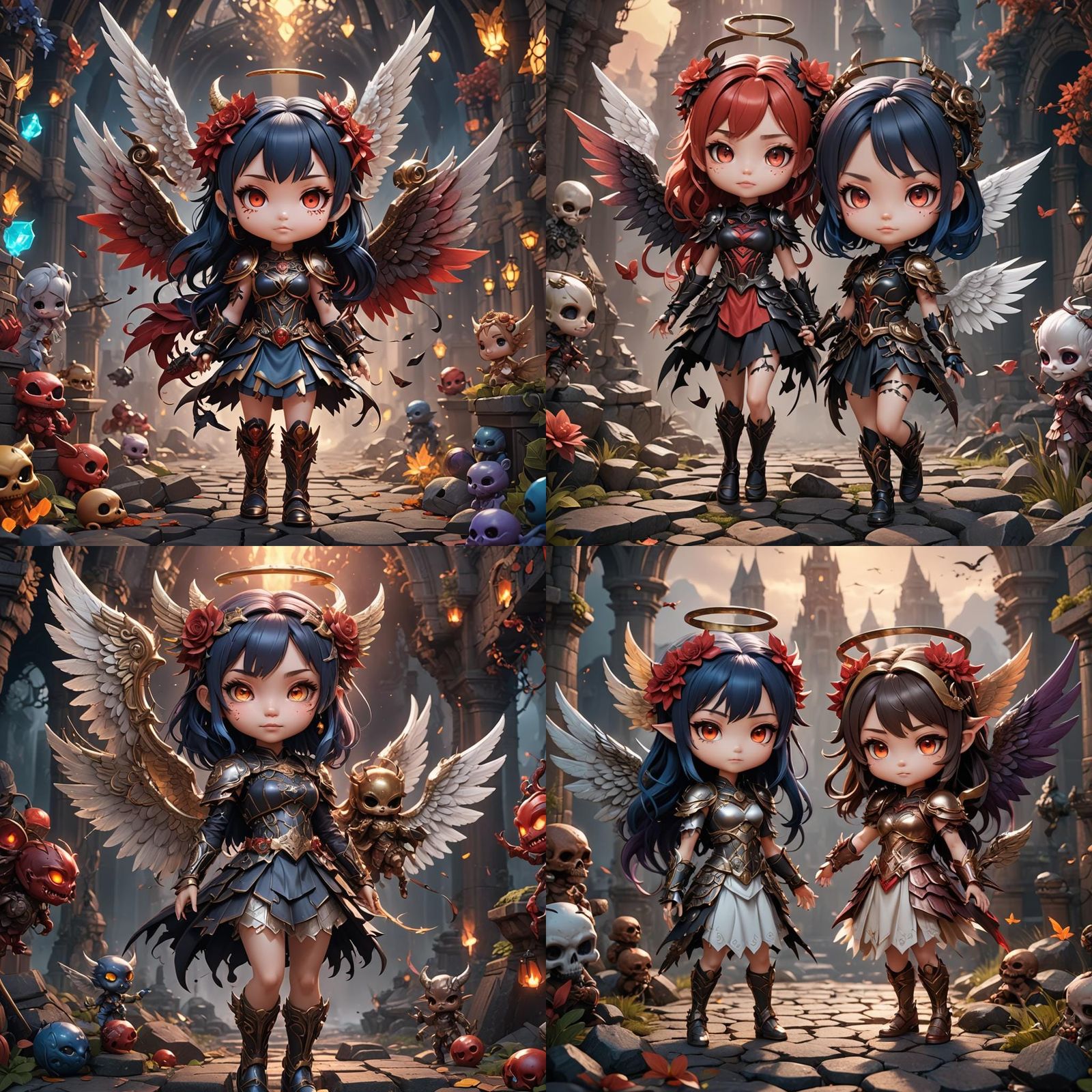 Chibi Demon and Angel Girls: Fantasy Concept Art