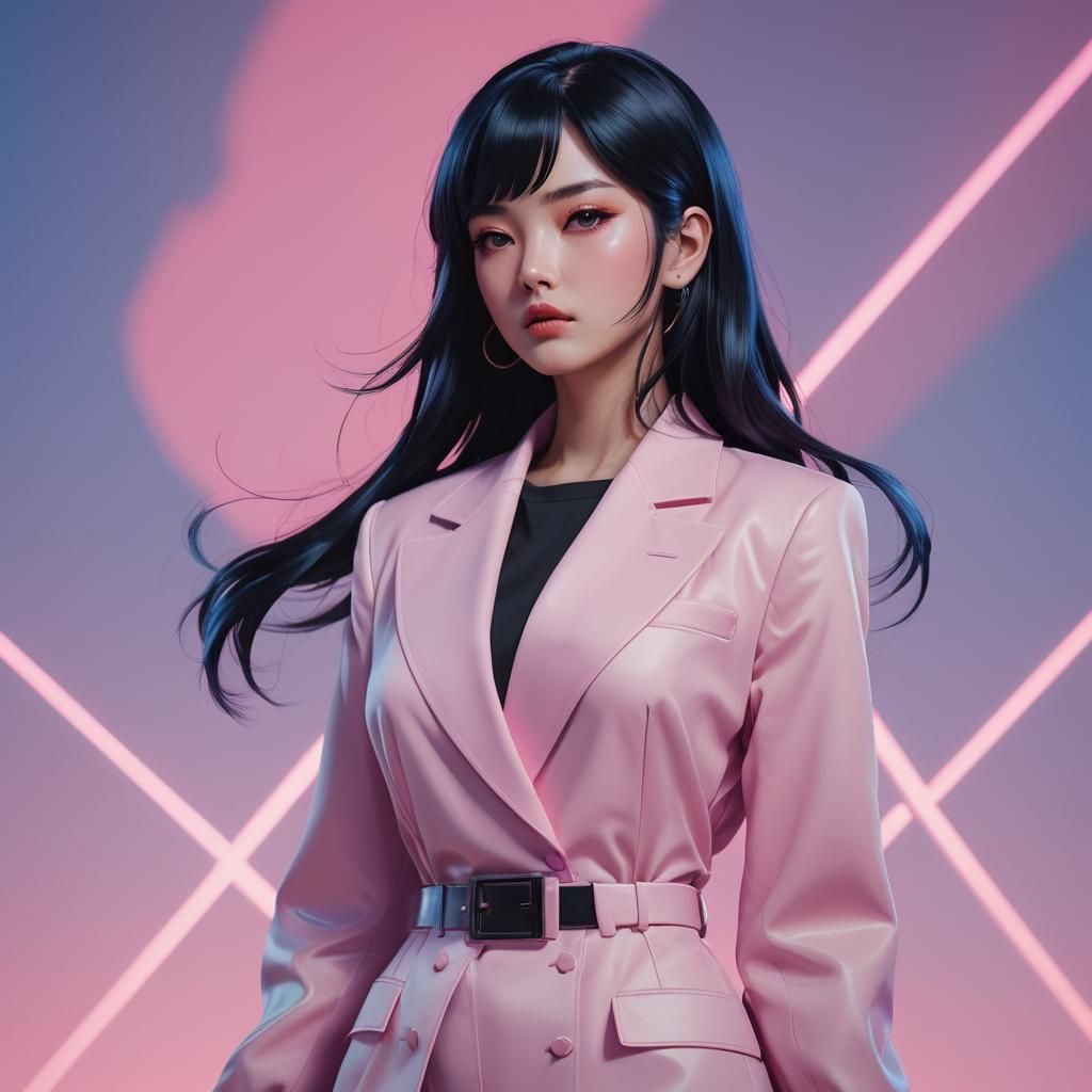 Neon Mafia Lady: 3D Anime Art in Pastel Hues