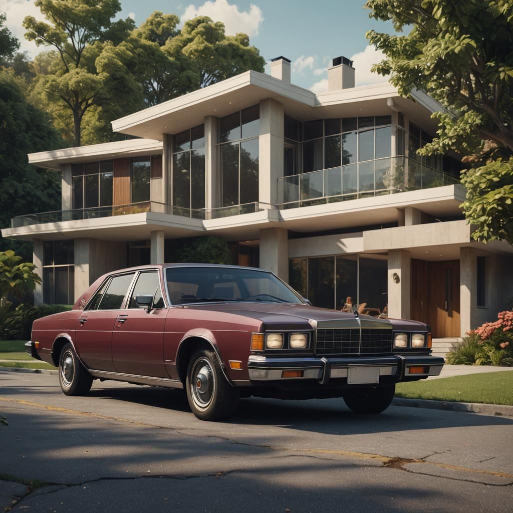 1980s Sedan at Mid-Century Modern Home