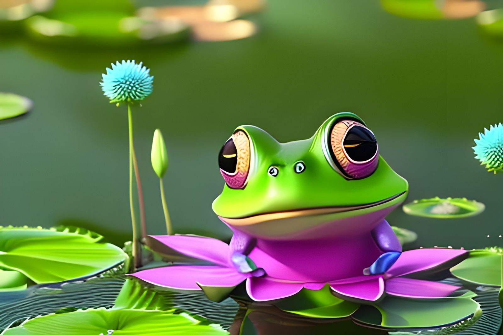 adorable happy frog Frog sitting on  Lotus