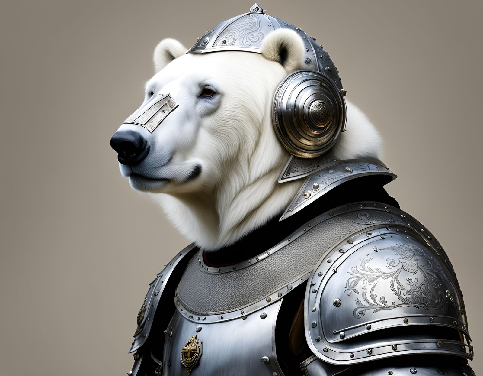 Armored Polar Bear in Silver Helmet