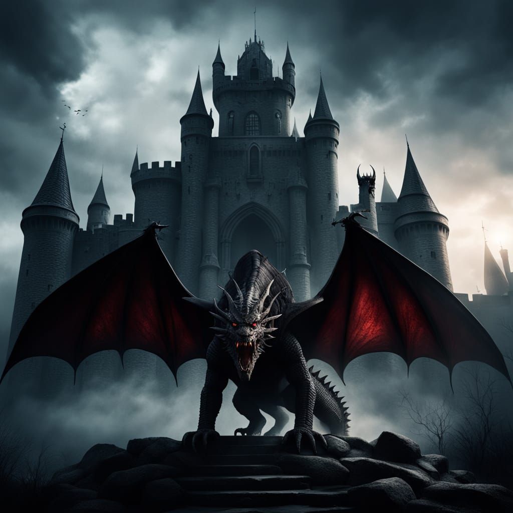 Dragonula in front of his castle