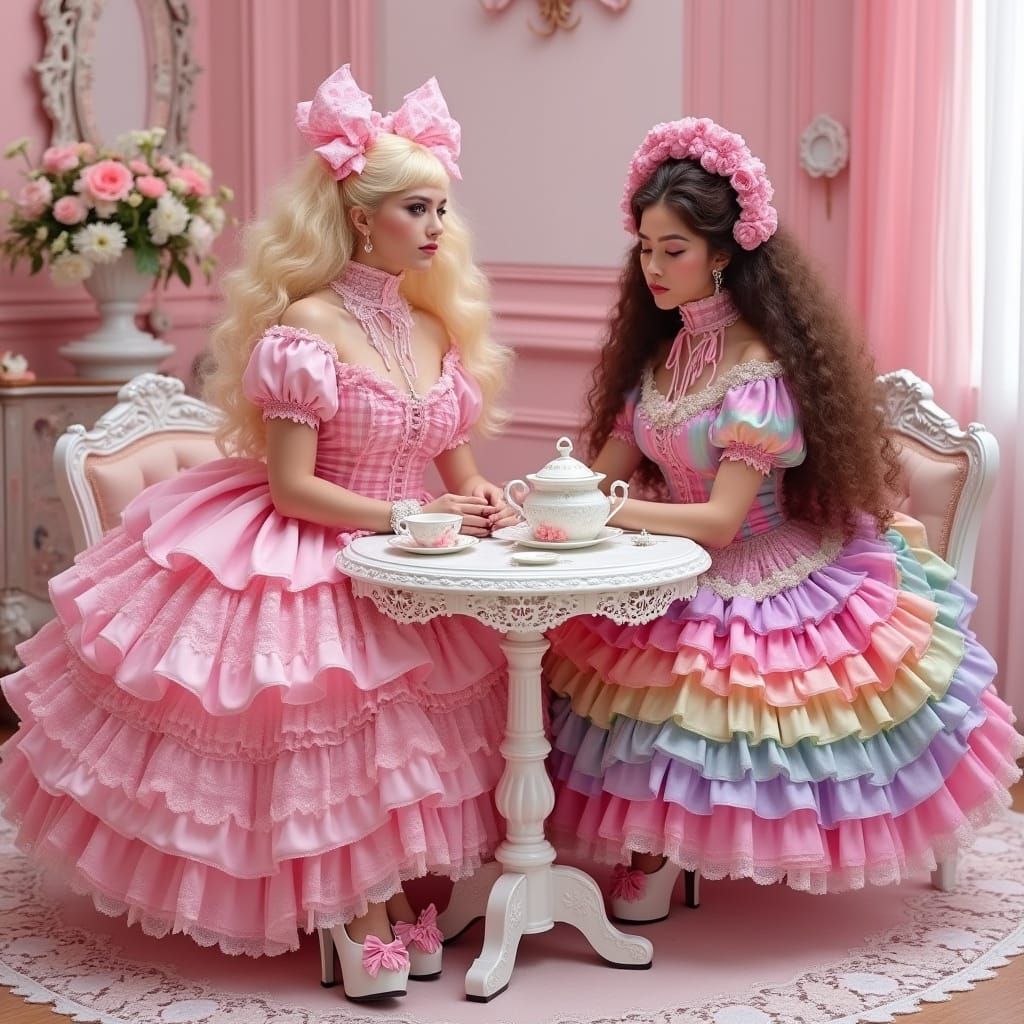 Feminine Women at Whimsical Tea Party in Pastel Colors