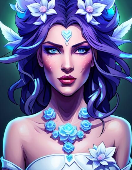 Ice Queen Portrait with Violet Eyes, Detailed Digital Art