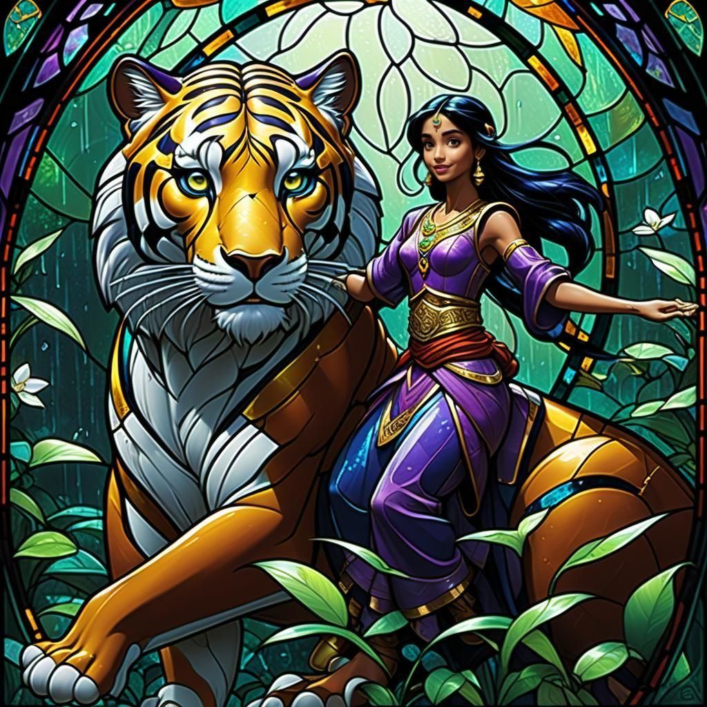 Jasmine and Rajah Stained Glass Art Nouveau