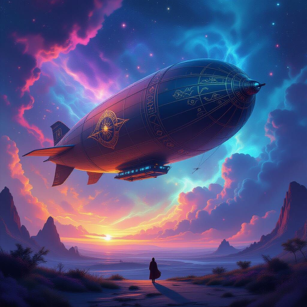 Cosmic Dirigible in Psychedelic Nebula