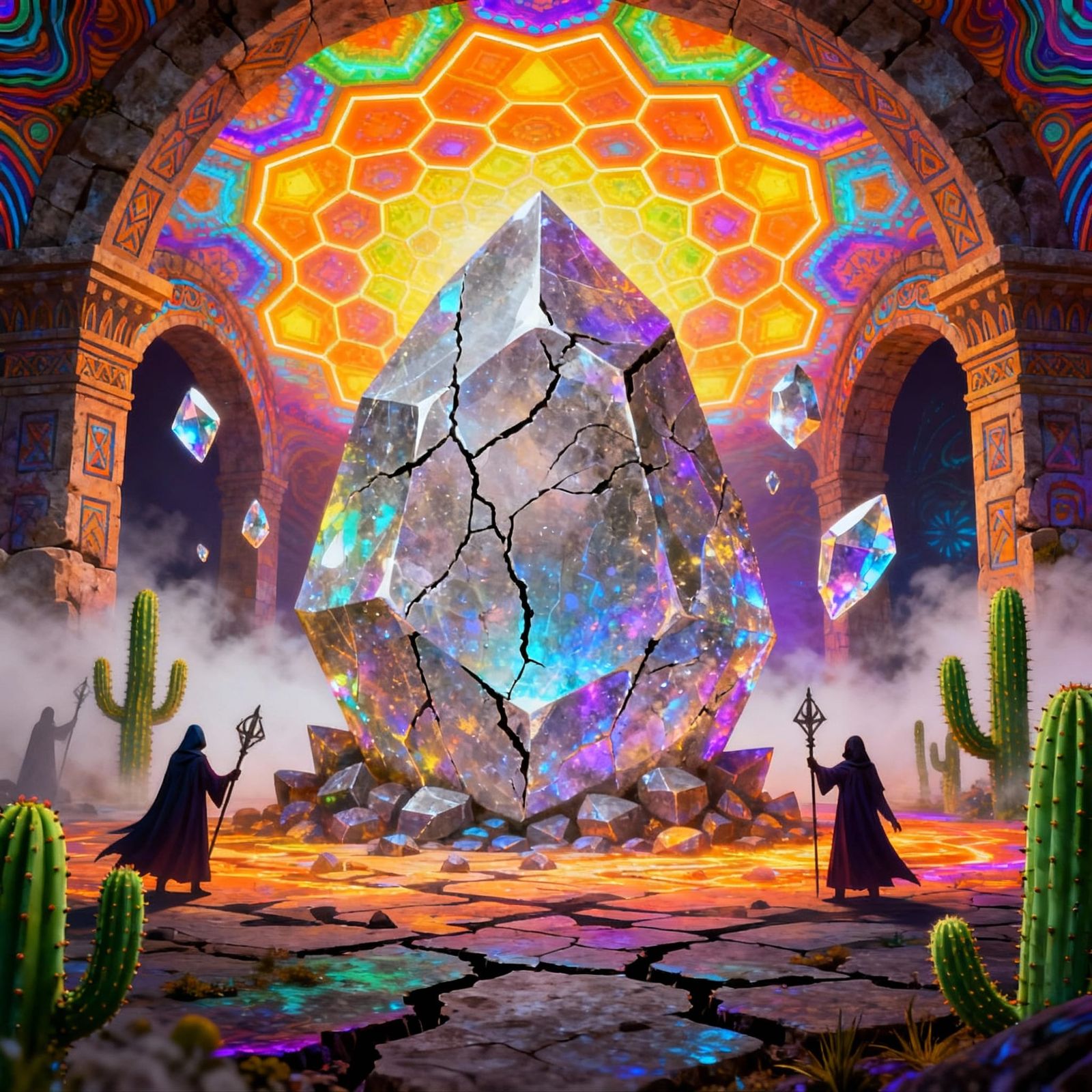 Psychedelic Cacti Molecule with Honeycomb Pattern