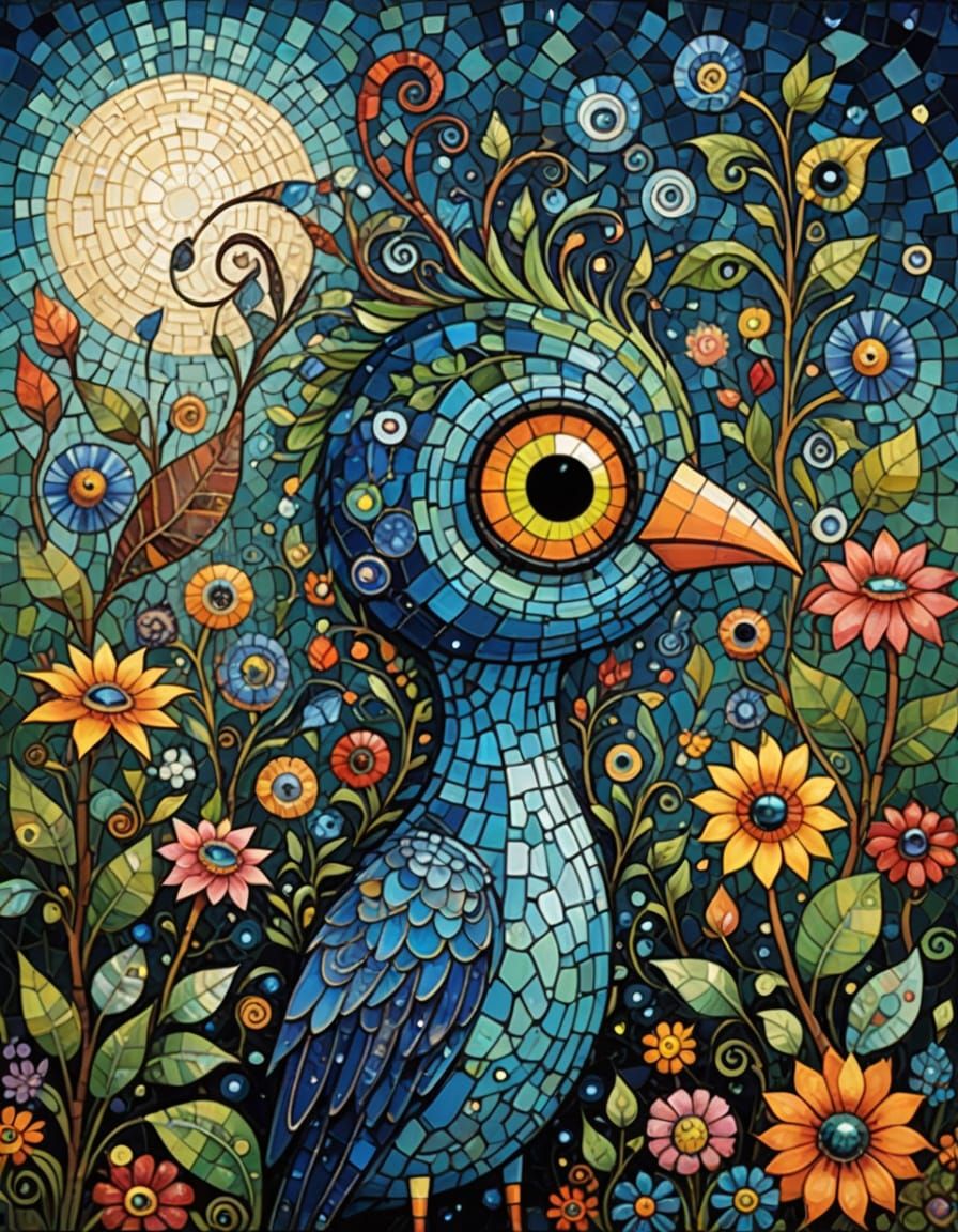 Whimsical Bird Monster Mosaic v2