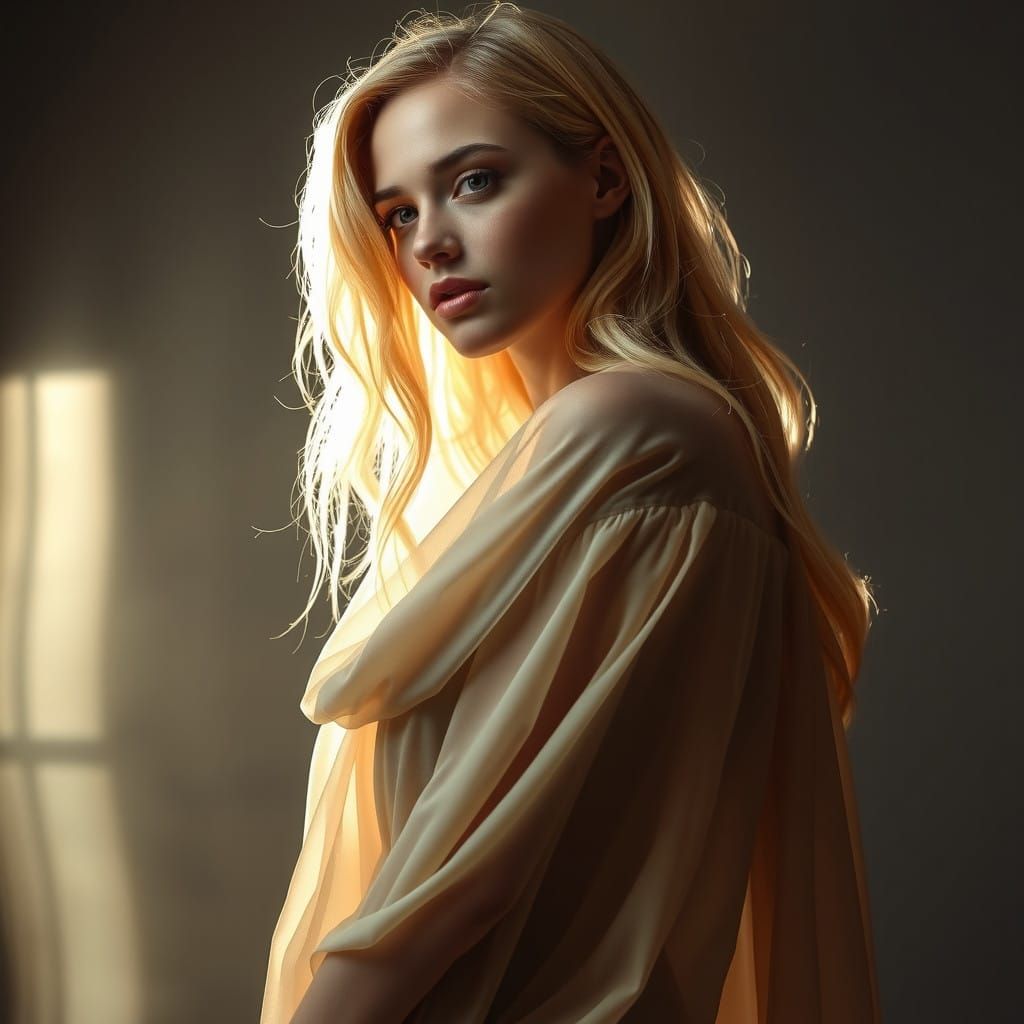 Mysterious Blonde Portrait in Chiaroscuro Style