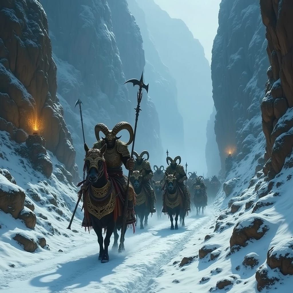 Dwarven War Party Battles Through Snowy Mountain Pass in Dar...