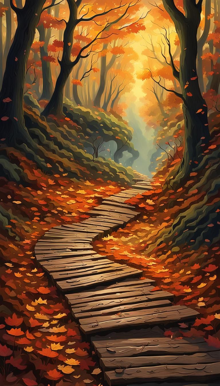 Autumn Forest Path at Dusk: Impressionistic Landscape Art