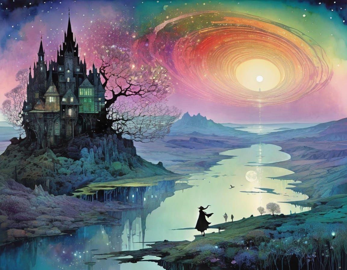 Spectral Dreamscapes in Vibrant Watercolour and Ink