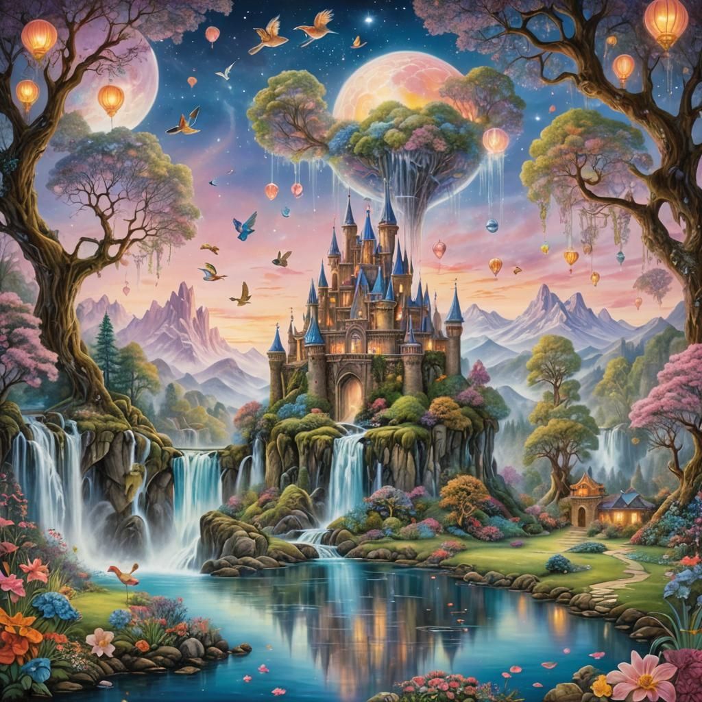 Dreamscape: Floating Islands with Highland Castle Gardens