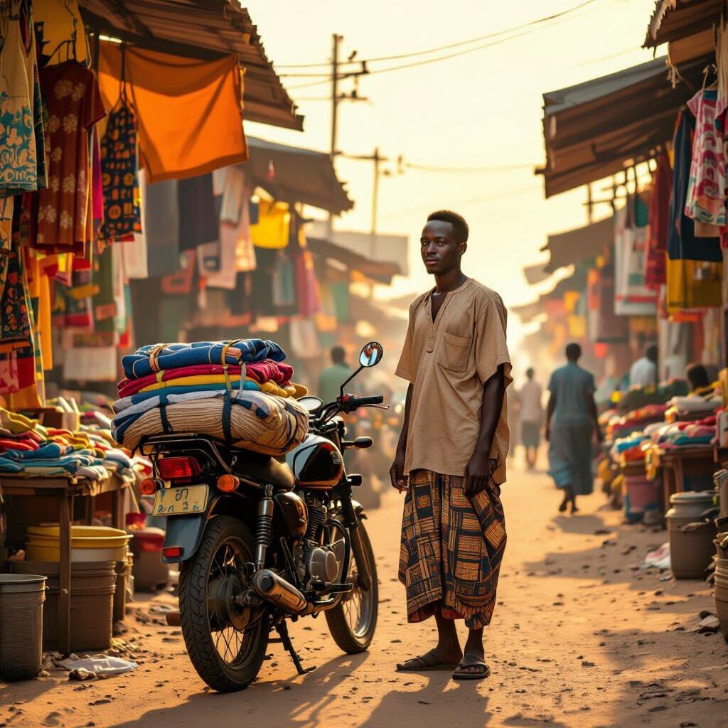 Hopeful Young Nigerian Man Arrives at Market