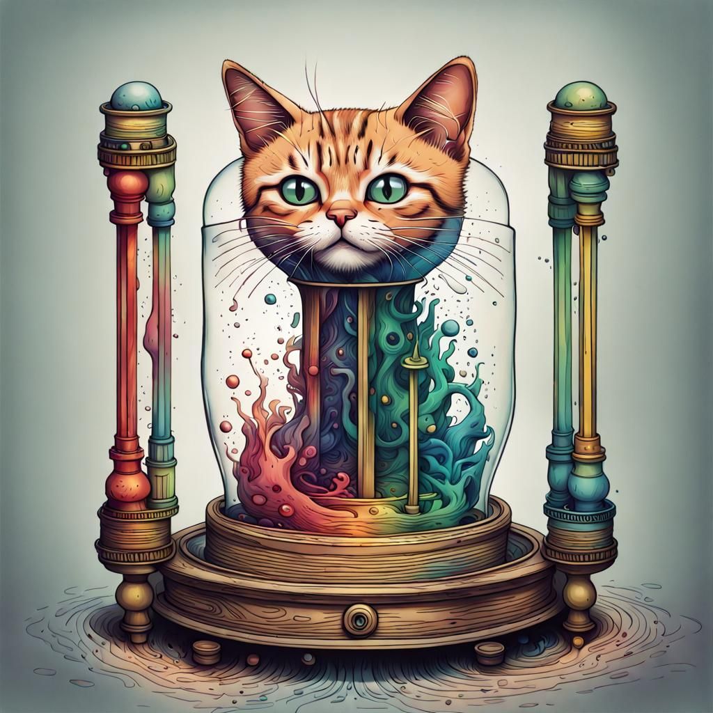 Schrödinger's Cat Dancing: Hyperrealistic Double Exposure