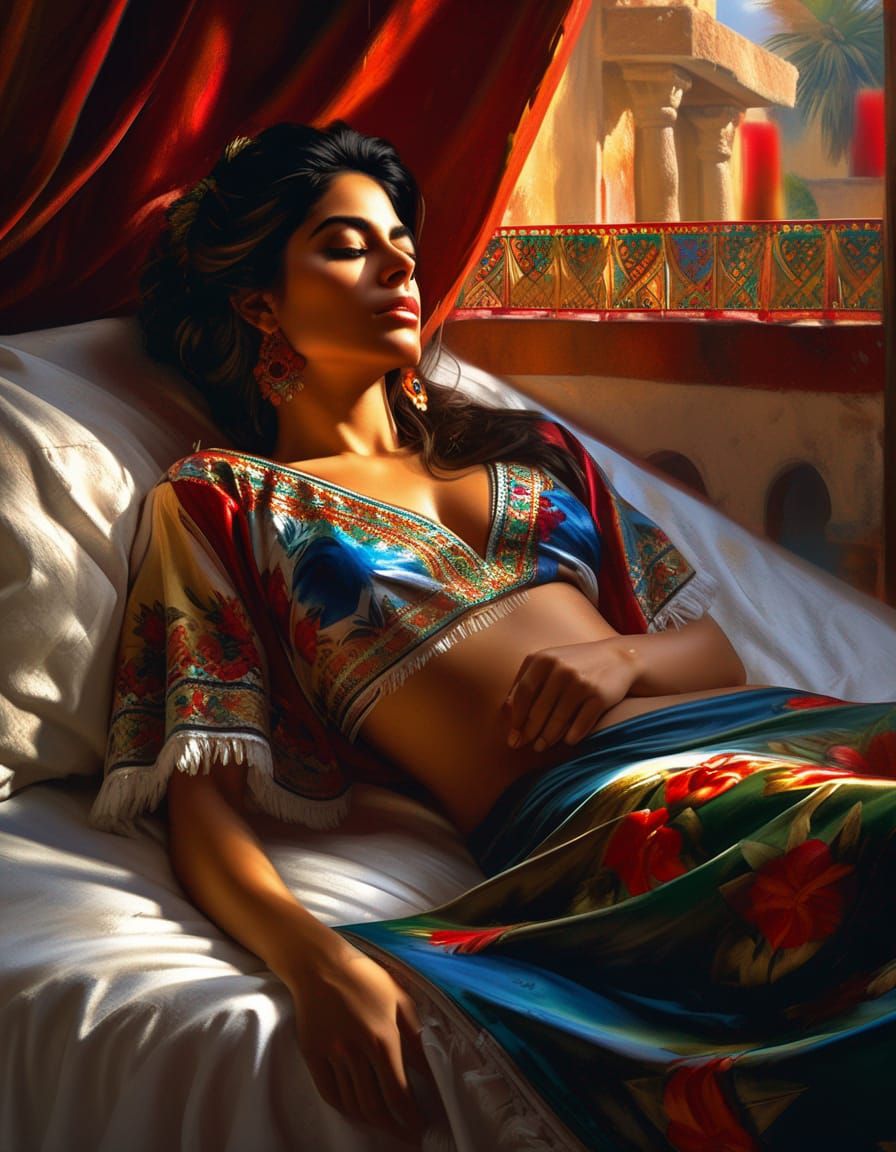 Mexican Woman Sleeping, Digital Painting
