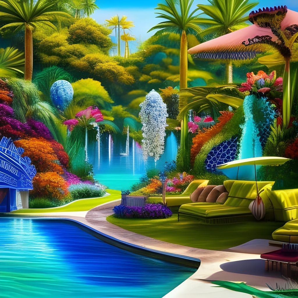 Luxurious Swimming Pool in Mixed Media Style