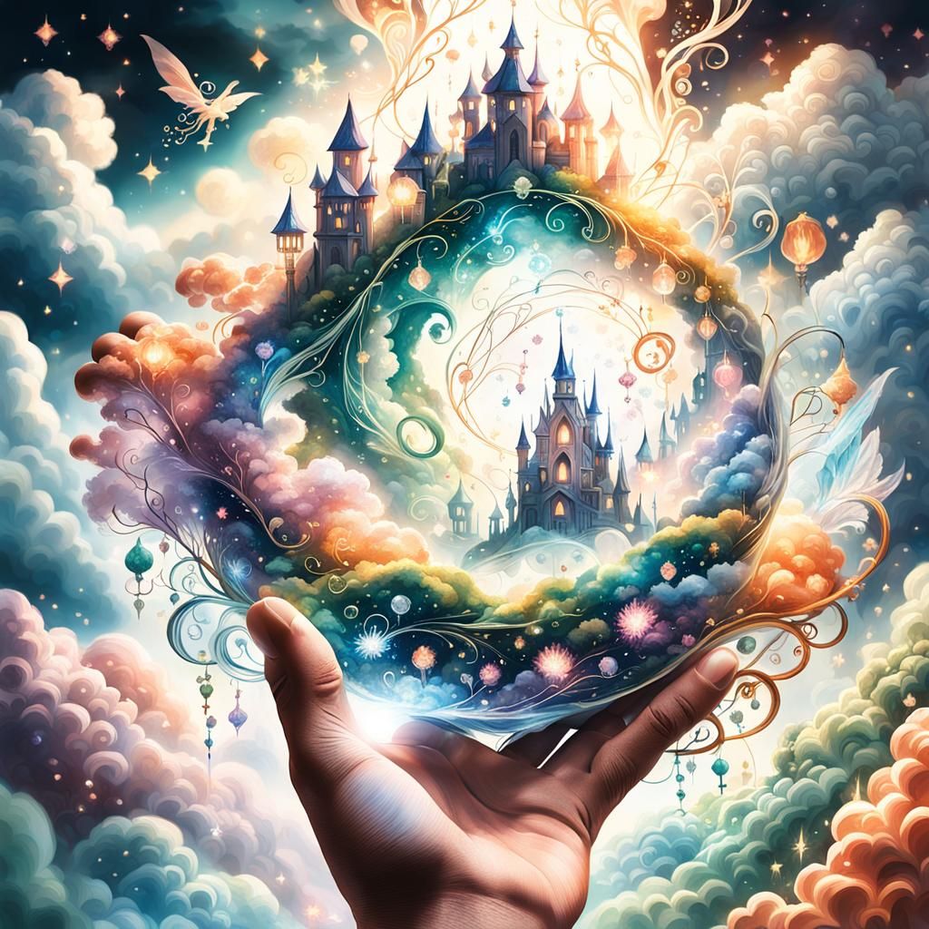 Fantasy Molecule Drawn in Delicate Double Exposure