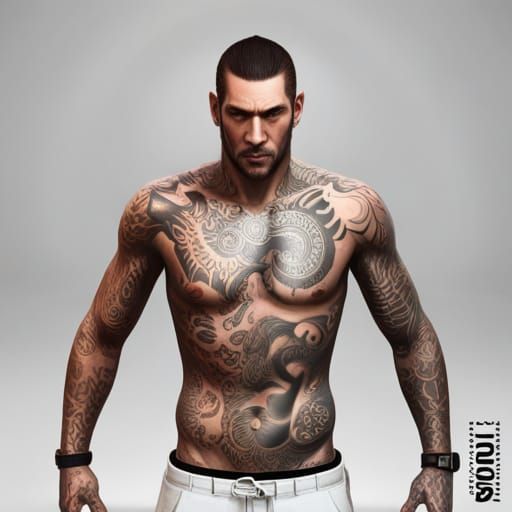 Yakuza Portrait with Tattoos in Detailed Lighting