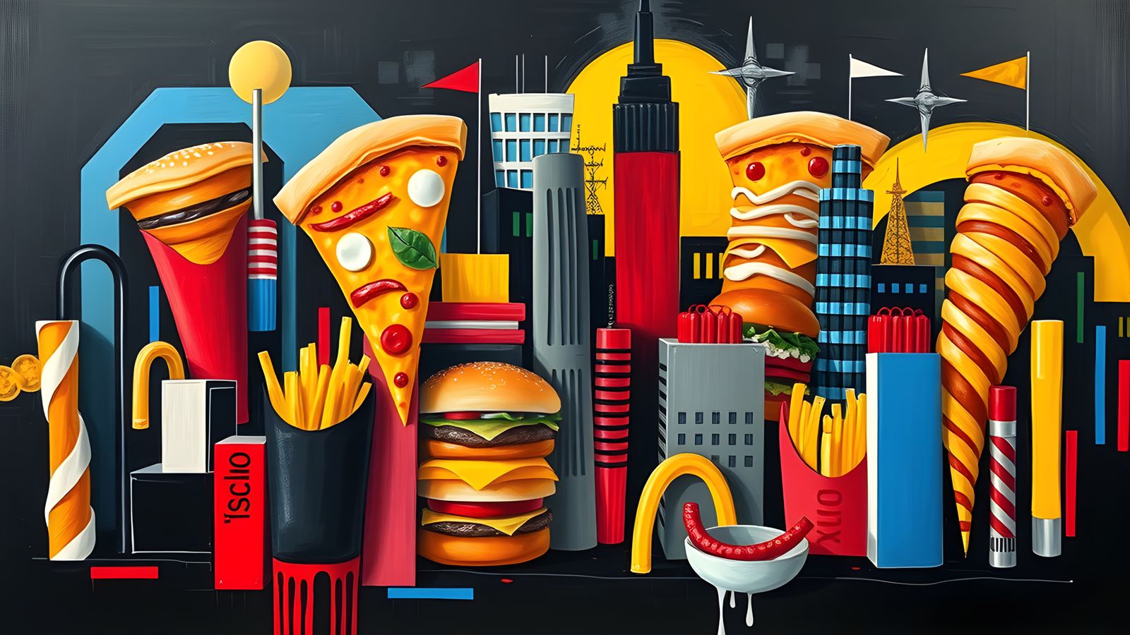 Abstract New York City Skyline Made of Fast Food