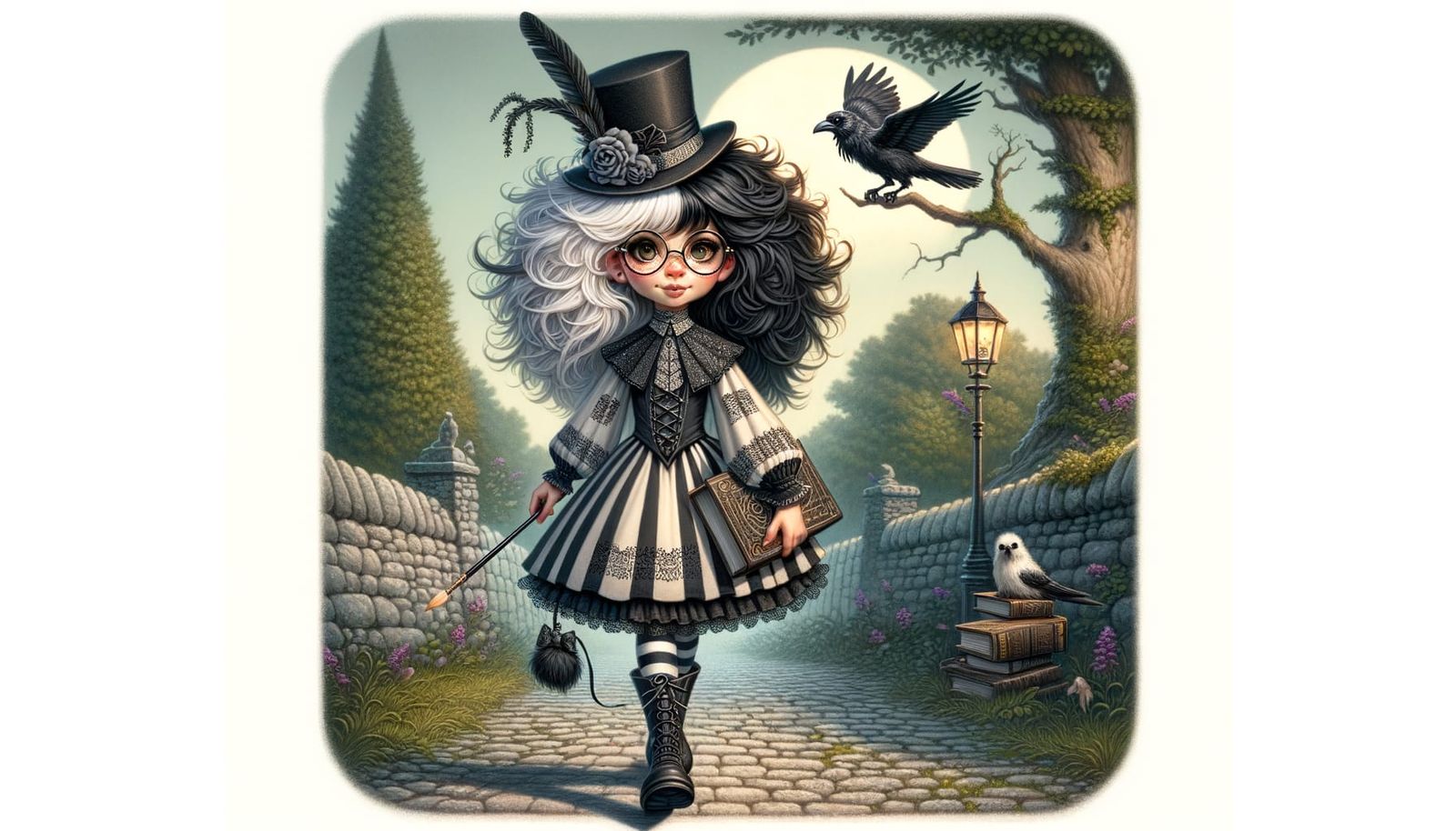 Whimsical Gothic Girl on a Path, Fantasy Realism