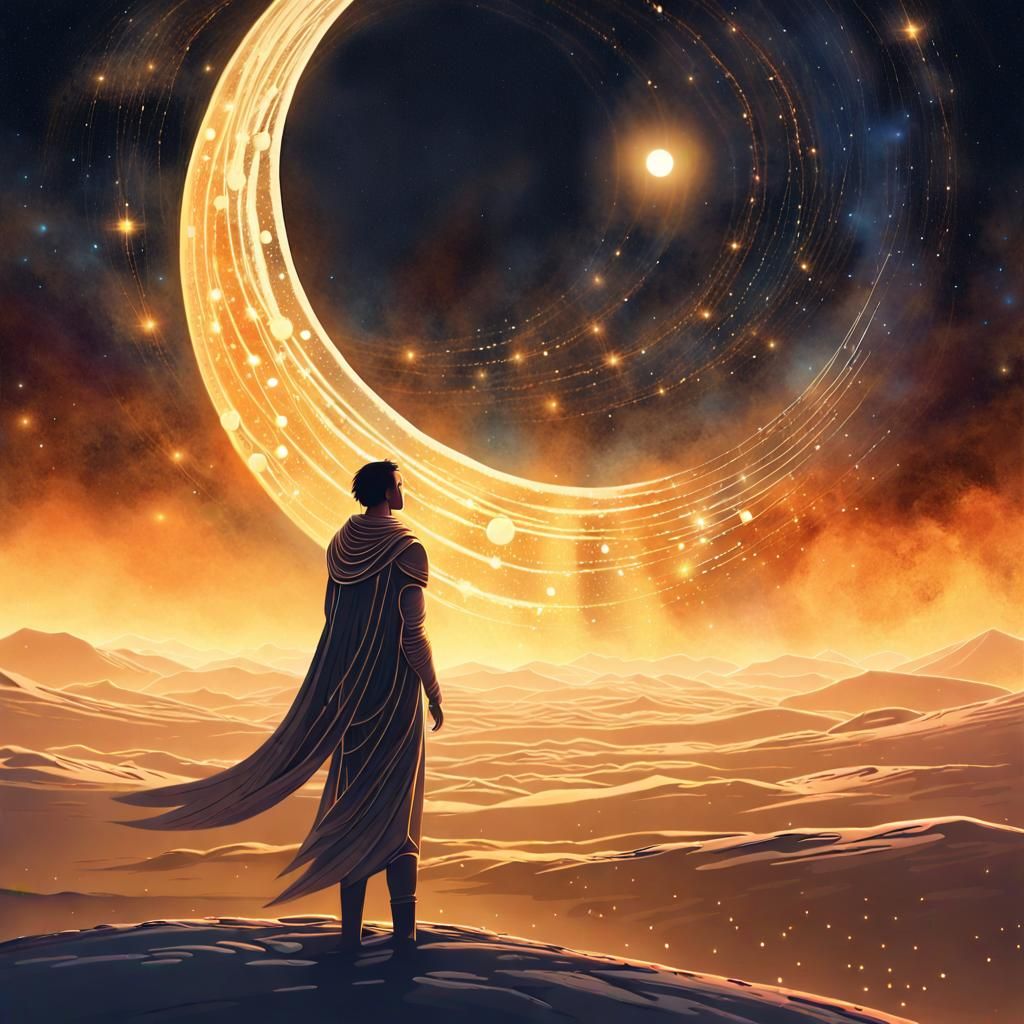 Celestial Figure Amidst Stars: Sci-Fi Illustration