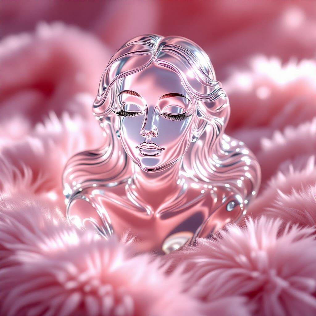 Abstract Glass Woman on Pink Fur
