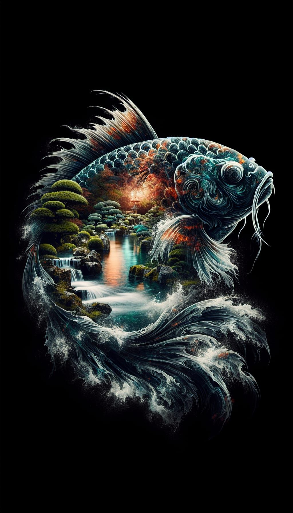 Koi Silhouette Double Exposure in 8k Resolution