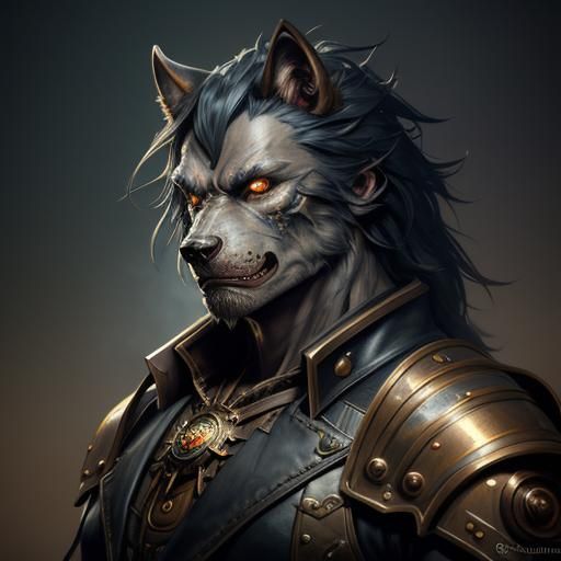 Steampunk Steel Werewolf Portrait in Volumetric Lighting