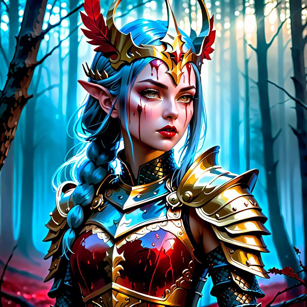 Blood-Soaked Warrior Queen in Dark Fantasy Portrait