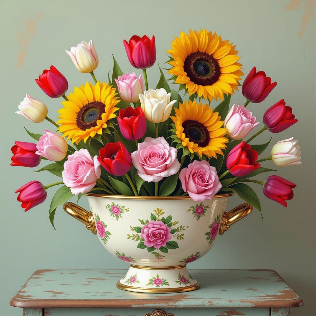 Flowers Overflowing in Vintage Dishwasher, Whimsical Art