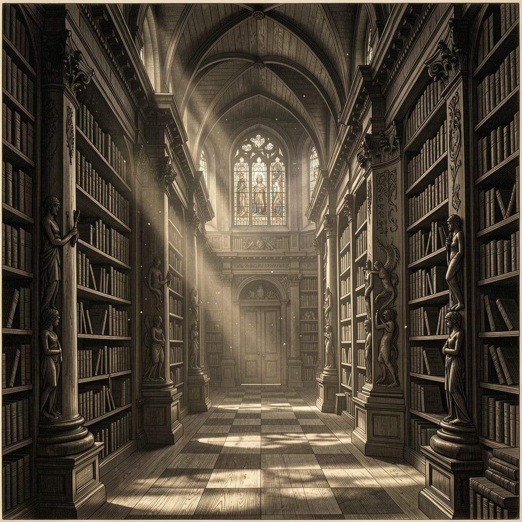 Ancient Library of Rook Bookshelves with Renaissance Charm